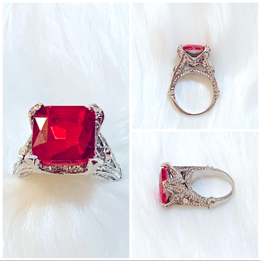 Red Gemstone Silver Statement Ring